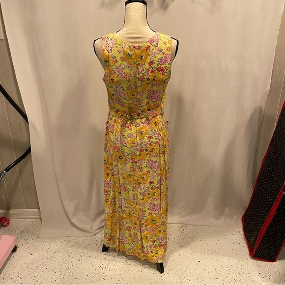 90’s-y2K 🥰 buttercup yellow vintage floral button front sleeveless maxi dress🌼 - Picture 7 of 10